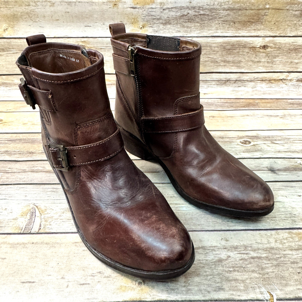 MIA Womens Brown Leather Low Heel Moto Biker Boots 6.5